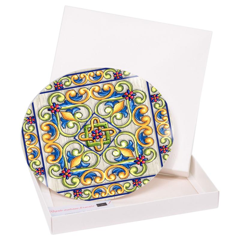 Bomboniera con Scatola bianca SOTTOPENTOLA in vetro temperato stampato MAIOLICA BEIGE diam. 21 cm idea regalo per Matrimonio Cresima Comunione Battesimo Anniversario Compleanno del brand Lupia, categoria: Idee regalo e bomboniere > Bomboniere > Bomboniere Sottopentola decorativi, disponibile su Vorreishop.