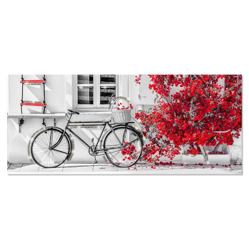 Lupia - Quadro Moderno BRILLANT con Glitter BIKE BOUGANVILLE RED | Stampa su Tela Poliestere | Decorazione Artigianale Italiana, Arte da Parete per Soggiorno e Ufficio | 65x149 cm, telaio Legno del brand Lupia, categoria: Arredo e decorazioni > Quadri e Tele > Quadri su tela, disponibile su Vorreishop.