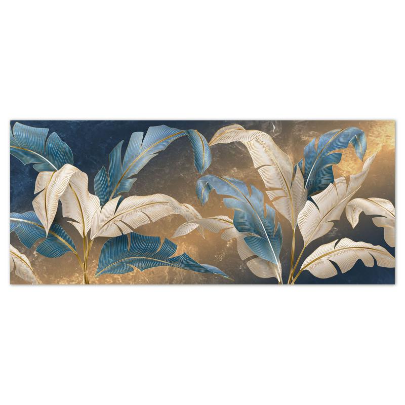 Quadro moderno Stampa su Tela CANVAS WORLD 65x149 cm LEAVES WHITE BLUE, foglie blu e oro, per soggiorno, capezzale camera da letto, ufficio del brand Lupia, categoria: Arredo e decorazioni > Quadri e Tele > Quadri su tela, disponibile su Vorreishop.