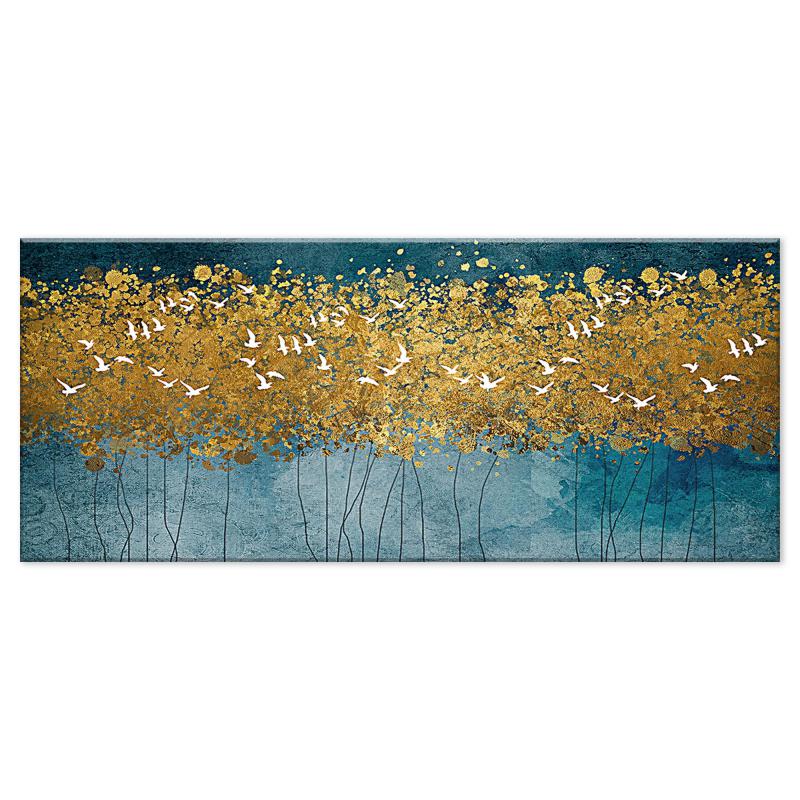 Lupia - Quadro moderno Stampa su Tela Canvas World 65x149 cm | Arte Moderna con Uccelli in Foresta Astratta Oro e Blu | Telaio in Fibra di Legno Ecologica, Legno del brand Lupia, categoria: Arredo e decorazioni > Quadri e Tele > Quadri su tela, disponibile su Vorreishop.
