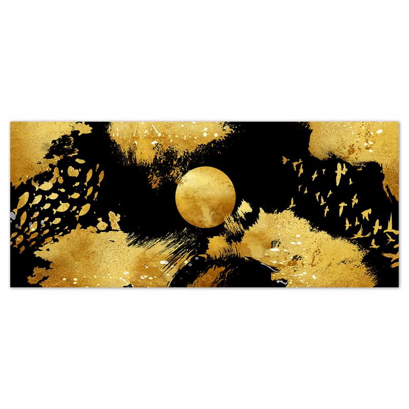 Lupia - Quadro moderno Stampa su Tela Canvas World GOLD NATURE 65x149 cm | Arte Moderna astratta con Uccelli in sfondo oro e nero | Telaio in Fibra di Legno Ecologica, Legno del brand Lupia, categoria: Arredo e decorazioni > Quadri e Tele > Quadri su tela, disponibile su Vorreishop.