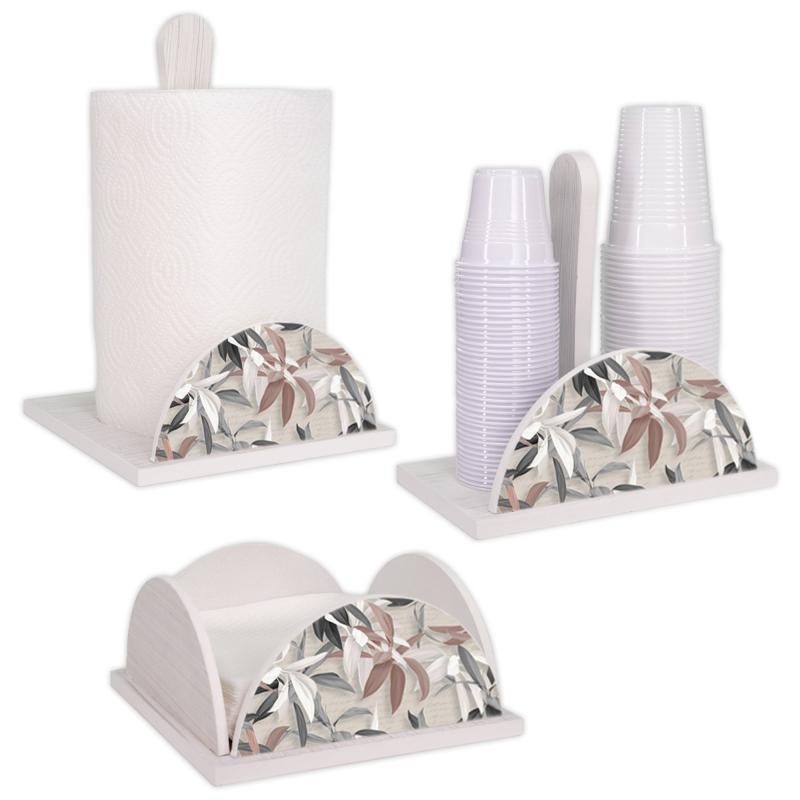 Lupia - Set 3 Pezzi Cucina in Legno White LEAVES MIX: Porta Tovaglioli, Porta Bicchieri, Porta Rotolo, Decorazione Elegante, Adatto a Stili Moderni e Classici, stile foglie grigie Legno bianco del brand Lupia, categoria: Tavola e cucina > Portabicchieri, Portatovaglioli e Portarotoli > Set Portarotolo, Portatovaglioli e Portabicchieri, disponibile su Vorreishop.