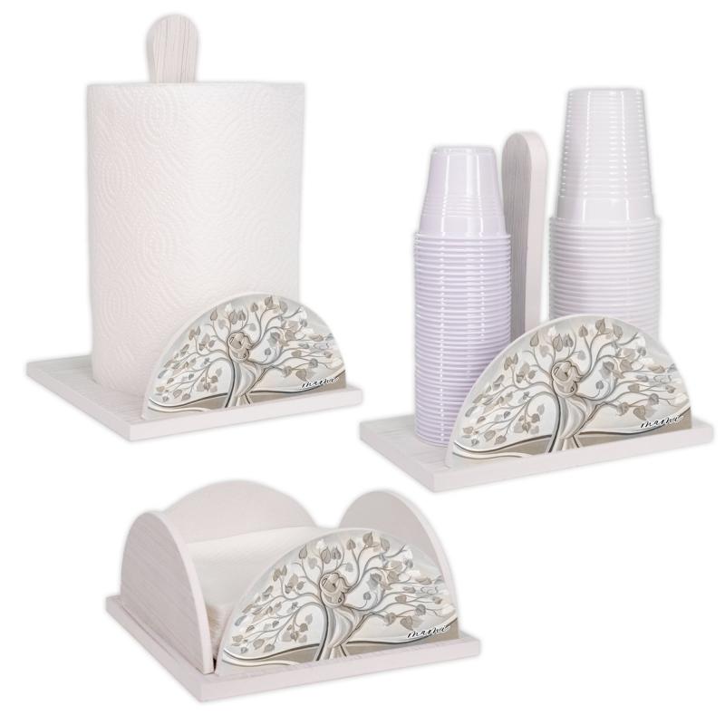 Lupia - Set 3 Pezzi Cucina in Legno White ALBERO ABBRACCIO: Porta Tovaglioli, Porta Bicchieri, Porta Rotolo, Decorazione Elegante, Adatto a Stili Moderni e Classici, stile amore e famiglia del brand Lupia, categoria: Tavola e cucina > Portabicchieri, Portatovaglioli e Portarotoli > Set Portarotolo, Portatovaglioli e Portabicchieri, disponibile su Vorreishop.