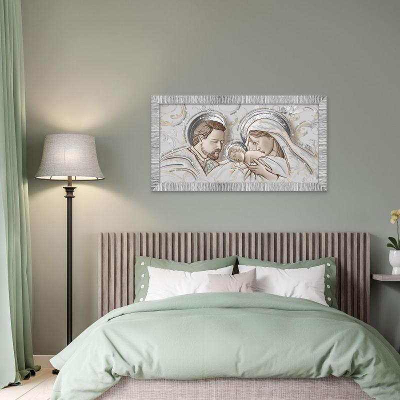 Quadro con cornice Sacra Famiglia Giovy Bianca Argento 60x110 cm THE KISS CERAMIC MIX Glitter del brand Lupia, categoria: Arredo e decorazioni > Quadri e Tele > Quadri con cornice.