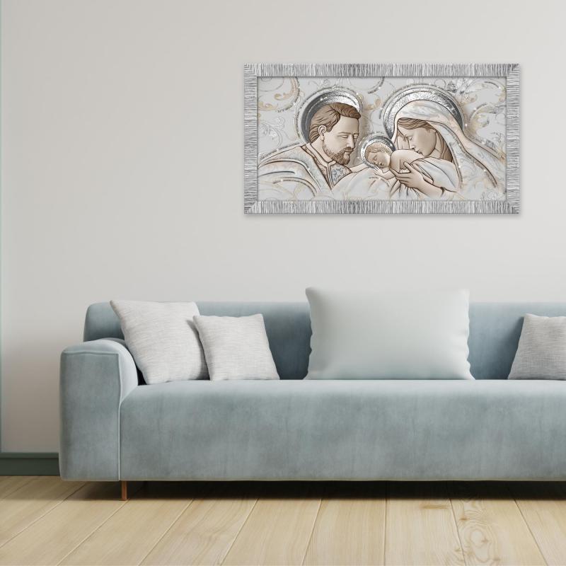 Quadro con cornice Sacra Famiglia Giovy Bianca Argento 60x110 cm THE KISS CERAMIC MIX Glitter del brand Lupia, categoria: Arredo e decorazioni > Quadri e Tele > Quadri con cornice.