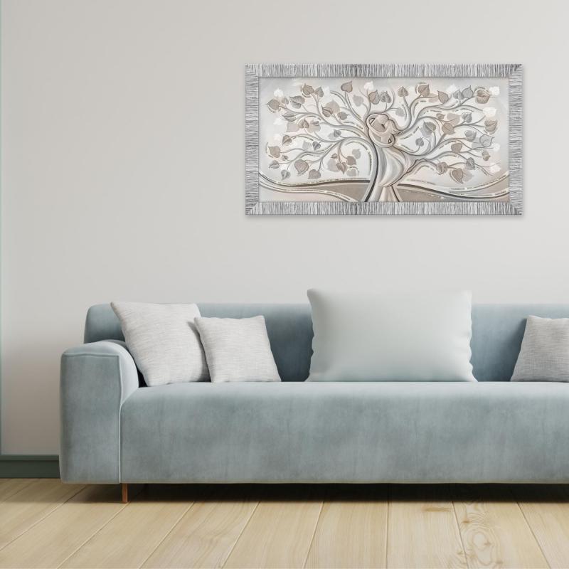 Quadro Moderno Camera da letto con cornice GIOVY Bianca Argento ALBERO ABBRACCIO MIX 60x110 cm, amore e famiglia con Glitter, per soggiorno del brand Lupia, categoria: Arredo e decorazioni > Quadri e Tele > Quadri su Legno.