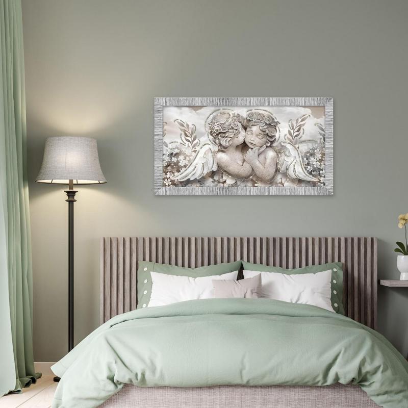 Quadro Moderno Camera da letto con cornice GIOVY Bianca Argento ANGELS IN FLOWERS MIX 60x110 cm con Glitter del brand Lupia, categoria: Arredo e decorazioni > Quadri e Tele > Quadri con cornice.