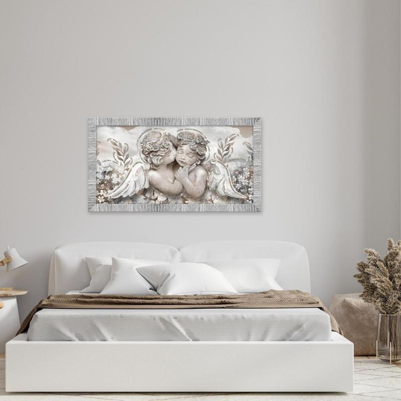 Quadro Moderno Camera da letto con cornice GIOVY Bianca Argento ANGELS IN FLOWERS MIX 60x110 cm con Glitter del brand Lupia, categoria: Arredo e decorazioni > Quadri e Tele > Quadri con cornice.