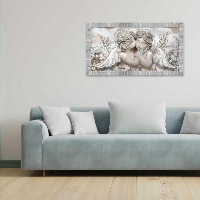 Quadro Moderno Camera da letto con cornice GIOVY Bianca Argento ANGELS IN FLOWERS MIX 60x110 cm con Glitter del brand Lupia, categoria: Arredo e decorazioni > Quadri e Tele > Quadri con cornice.