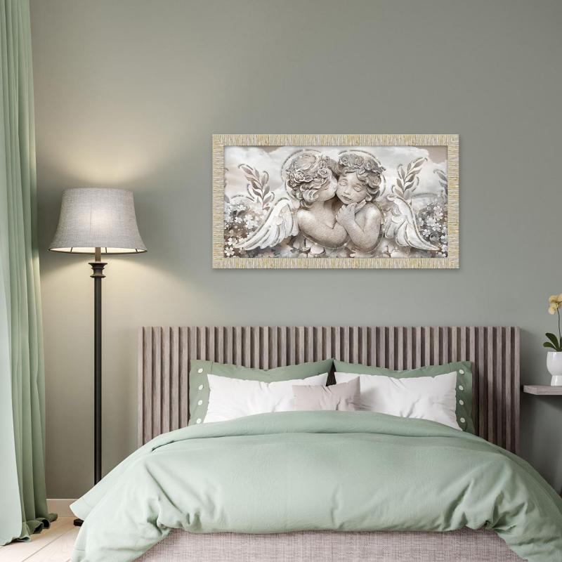 Quadro Moderno Camera da letto con cornice GIOVY Bianca Oro ANGELS IN FLOWERS MIX 60x110 cm con Glitter del brand Lupia, categoria: Arredo e decorazioni > Quadri e Tele > Quadri con cornice.
