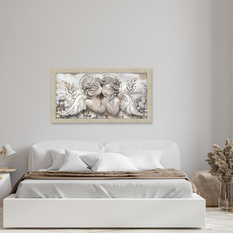 Quadro Moderno Camera da letto con cornice GIOVY Bianca Oro ANGELS IN FLOWERS MIX 60x110 cm con Glitter del brand Lupia, categoria: Arredo e decorazioni > Quadri e Tele > Quadri con cornice.