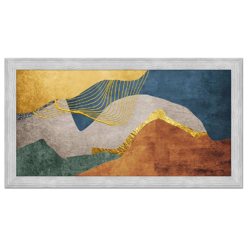 Quadro moderno, per soggiorno camera da letto, con cornice BOSTON colore GREY, 60x110 cm, COLORFUL DESERT stampa su pannello in legno, stile astratto blu, verde marrone oro del brand Lupia, categoria: Arredo e decorazioni > Quadri e Tele > Quadri su Legno, disponibile su Vorreishop.