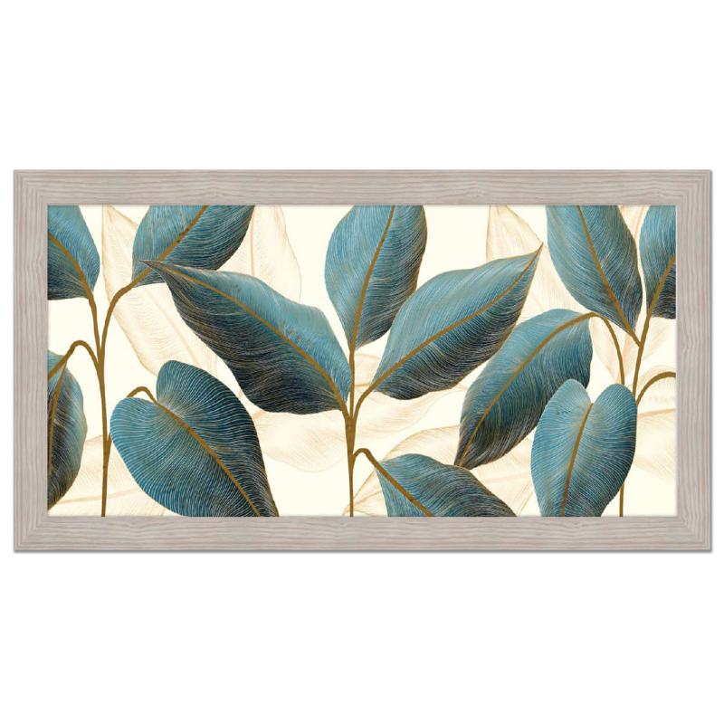 Quadro moderno, per soggiorno camera da letto, con cornice BOSTON colore BEIGE, 60x110 cm, BLUE FLOWERS stampa su pannello in legno, stile floreale blu e oro del brand Lupia, categoria: Arredo e decorazioni > Quadri e Tele > Quadri con cornice, disponibile su Vorreishop.