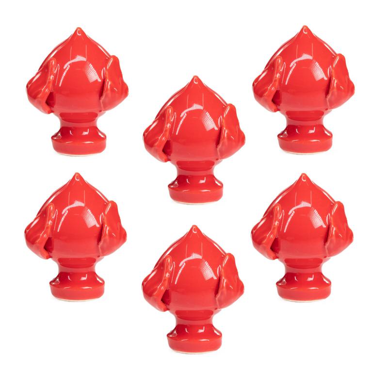 Set 6 pezzi PUMO Salentino in Ceramica ROSSO, Chiuso Altezza 6 cm, Decorazione Tipica Pugliese bocciolo e 3 Foglie, Segnaposto per eventi, feste, cerimonie e matrimonio, Soprammobile Bomboniera del brand Lupia, categoria: Artigianato salentino > Ceramica Salentina > Pumo Salentino, disponibile su Vorreishop.