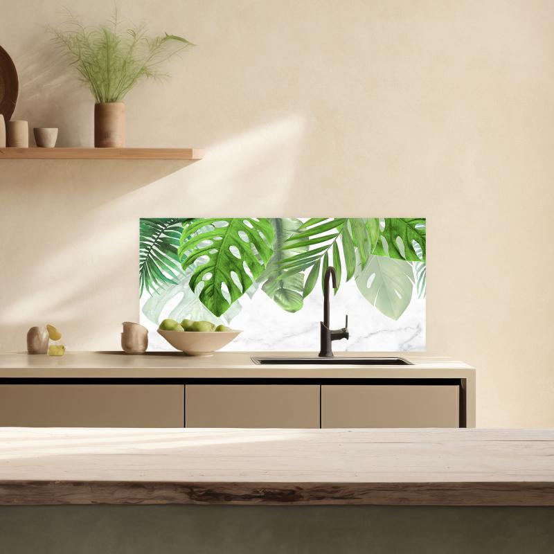 Lupia Pannello Paraschizzi Schienale Cucina con decorazione stampata, TROPICAL LEAVES, in Alluminio composito, Facile da applicare, Lavabile Ignifugo Resistente all'Acqua - 120xH62,5 cm del brand Lupia, categoria: Arredo e decorazioni > Decorazioni da parete > Pannelli retro Cucina, disponibile su Vorreishop.