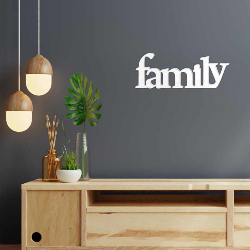 Woodwrite Family,Scritta in Legno, Bianco, 67x26x1 cm del brand Lupia, categoria: Arredo e decorazioni > Decorazioni da parete > Scritte da parete.