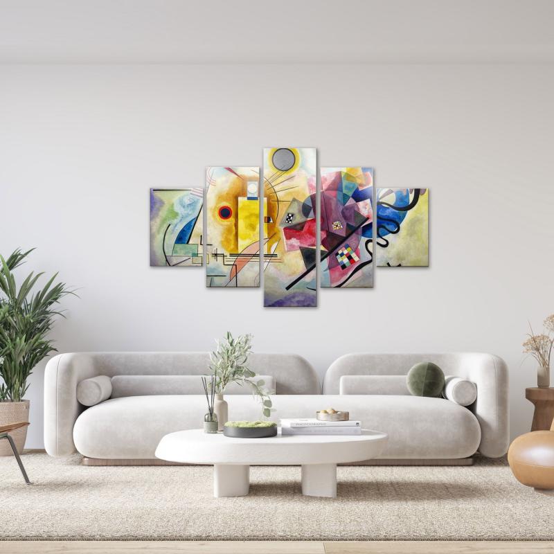 Quadro moderno 5 pezzi su tela Grande Vogue 105x160 cm Giallo Rosso Blu del brand Lupia, categoria: Arredo e decorazioni > Quadri e Tele > Quadri a pannelli.