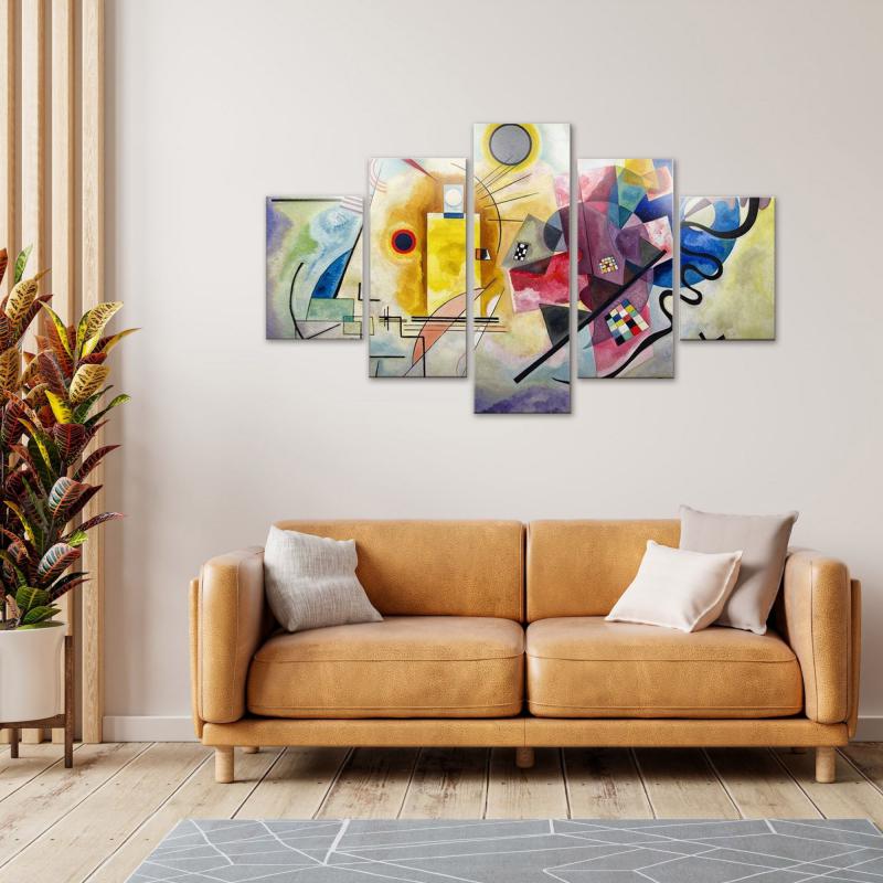 Quadro moderno 5 pezzi su tela Grande Vogue 105x160 cm Giallo Rosso Blu del brand Lupia, categoria: Arredo e decorazioni > Quadri e Tele > Quadri a pannelli.