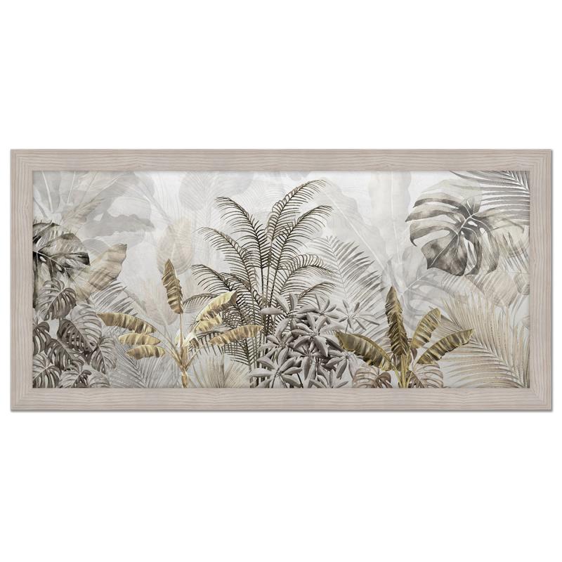 Quadro moderno, per soggiorno camera da letto, con cornice BOSTON colore BEIGE, 60x110 cm, GOLD TROPICAL stampa su pannello in legno, stile floreale blu e oro del brand Lupia, categoria: Arredo e decorazioni > Quadri e Tele > Quadri con cornice, disponibile su Vorreishop.