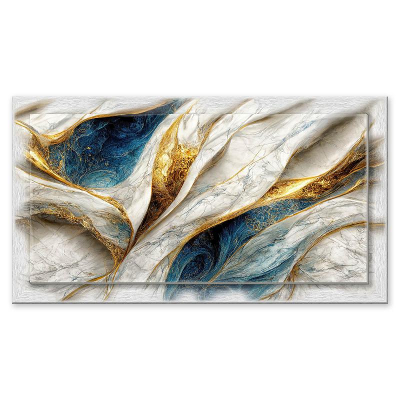 Lupia - Quadro moderno su Tela con Cornice stampata, NEWEXT 75x135 cm FLUID GOLD BLUE, stampa tela in cotone e cornice legno mdf, soggiorno, camera da letto, cucina, ufficio del brand Lupia, categoria: Arredo e decorazioni > Quadri e Tele > Quadri su tela, disponibile su Vorreishop.