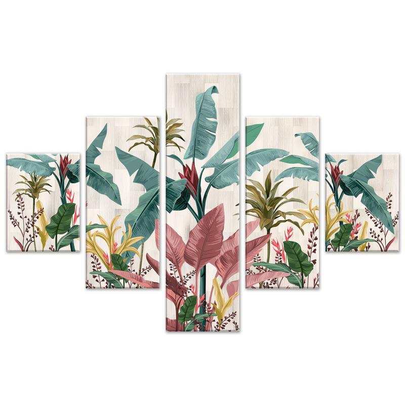 Lupia - Quadro moderno 5 pezzi su tela pvc, Grande Vogue, BANANA LEAVES BEIGE, 105x160 cm, Stampe ad alta risoluzione, Facili da appendere, Ideale per soggiorno, camera da letto, Made in Italy del brand Lupia, categoria: Arredo e decorazioni > Quadri e Tele > Quadri su tela, disponibile su Vorreishop.