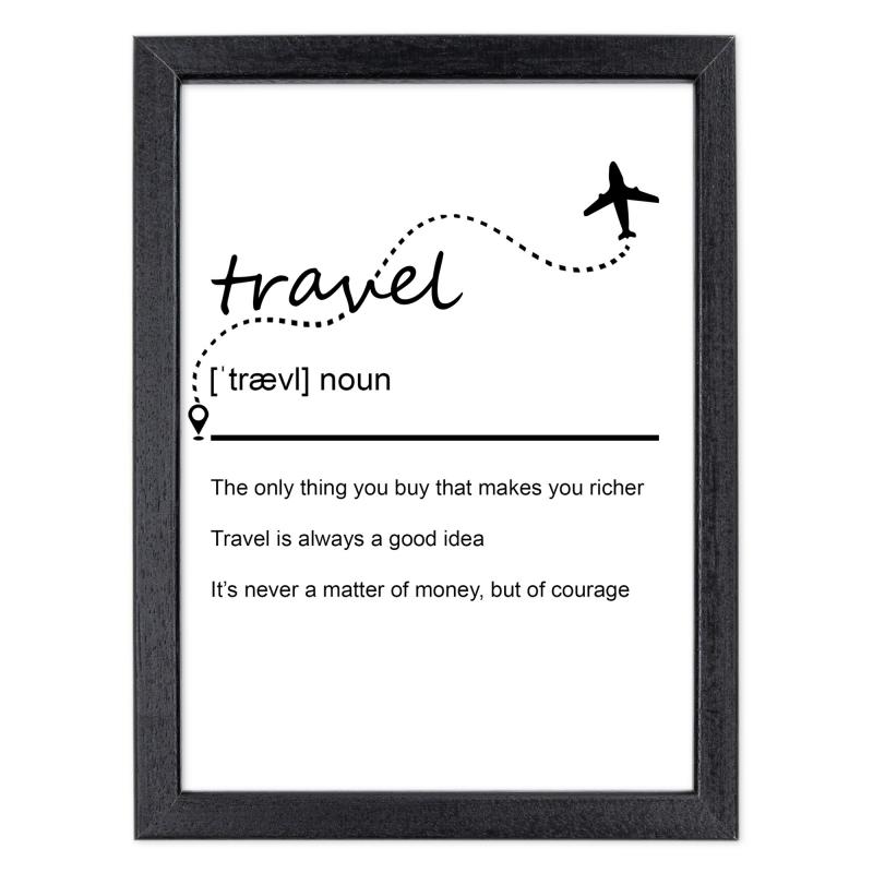 Quadro Moderno con Cornice OPTICAL in Legno Sottile Nera o Bianca 15x20 cm, Poster con disegno in Stile Lineare e descrizione della Parola con testo in lingua inglese - Nero Travel del brand Lupia, categoria: Arredo e decorazioni > Quadri e Tele > Quadri con cornice, disponibile su Vorreishop.