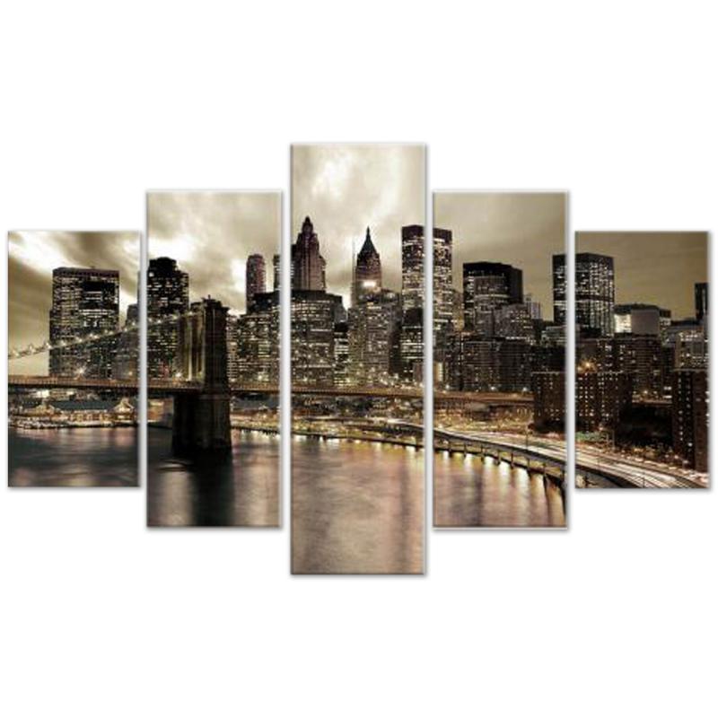 Lupia - Quadro moderno 5 pezzi su tela pvc, Grande Vogue, BRIDGE AT NIGHT, 105x160 cm, Stampe ad alta risoluzione, Facili da appendere, Ideale per soggiorno, camera da letto, Made in Italy del brand Lupia, categoria: Arredo e decorazioni > Quadri e Tele > Quadri su tela, disponibile su Vorreishop.