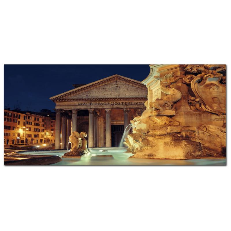 Lupia - Quadro moderno su Tela Canvas DEEP 65X143 cm, con paesaggi e localismi italiani, per casa, soggiorno, capezzale camera da letto, hotel, ufficio, ROMA - PANTHEON CON FONTANA NOTTE      del brand Lupia, categoria: Arredo e decorazioni > Quadri e Tele > Quadri cittÃ  e Localismi, disponibile su Vorreishop.