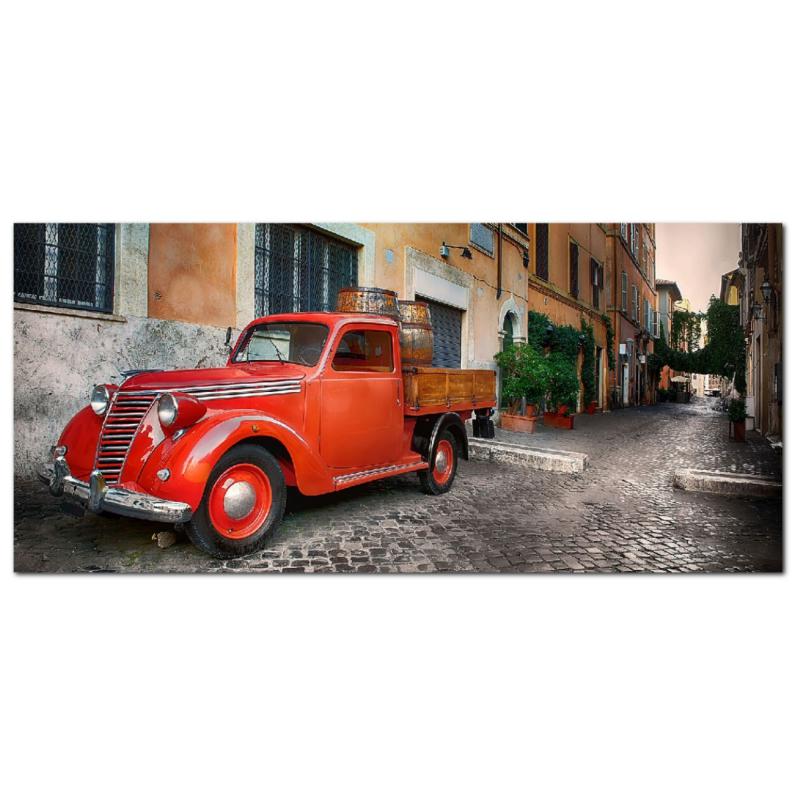 Lupia - Quadro moderno su Tela Canvas DEEP 65X143 cm, con paesaggi e localismi italiani, per casa, soggiorno, capezzale camera da letto, hotel, ufficio, ROMA - TRASTEVERE-CAMIONCINO ROSSO     del brand Lupia, categoria: Arredo e decorazioni > Quadri e Tele > Quadri cittÃ  e Localismi, disponibile su Vorreishop.