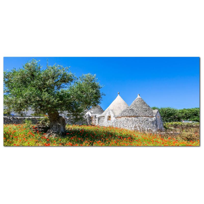 Lupia - Quadro moderno su Tela Canvas DEEP 65X143 cm, con paesaggi e localismi italiani, per casa, soggiorno, capezzale camera da letto, hotel, ufficio, PUGLIA - TRULLI E ALBERO ULIVO         del brand Lupia, categoria: Arredo e decorazioni > Quadri e Tele > Quadri cittÃ  e Localismi, disponibile su Vorreishop.