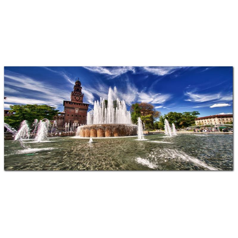 Lupia - Quadro moderno su Tela Canvas DEEP 65X143 cm, con paesaggi e localismi italiani, per casa, soggiorno, capezzale camera da letto, hotel, ufficio, MILANO - FONTANA PIAZZA CASTELLO       del brand Lupia, categoria: Arredo e decorazioni > Quadri e Tele > Quadri cittÃ  e Localismi, disponibile su Vorreishop.