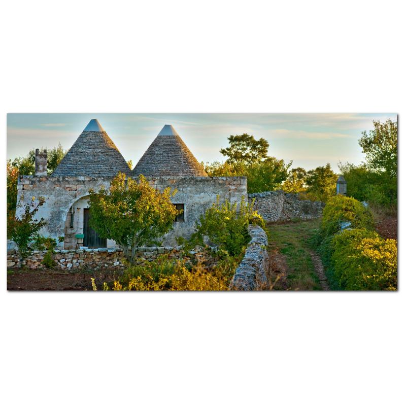 Lupia - Quadro moderno su Tela Canvas DEEP 65X143 cm, con paesaggi e localismi italiani, per casa, soggiorno, capezzale camera da letto, hotel, ufficio, PUGLIA - TRULLI IN CAMPAGNA            del brand Lupia, categoria: Arredo e decorazioni > Quadri e Tele > Quadri cittÃ  e Localismi, disponibile su Vorreishop.