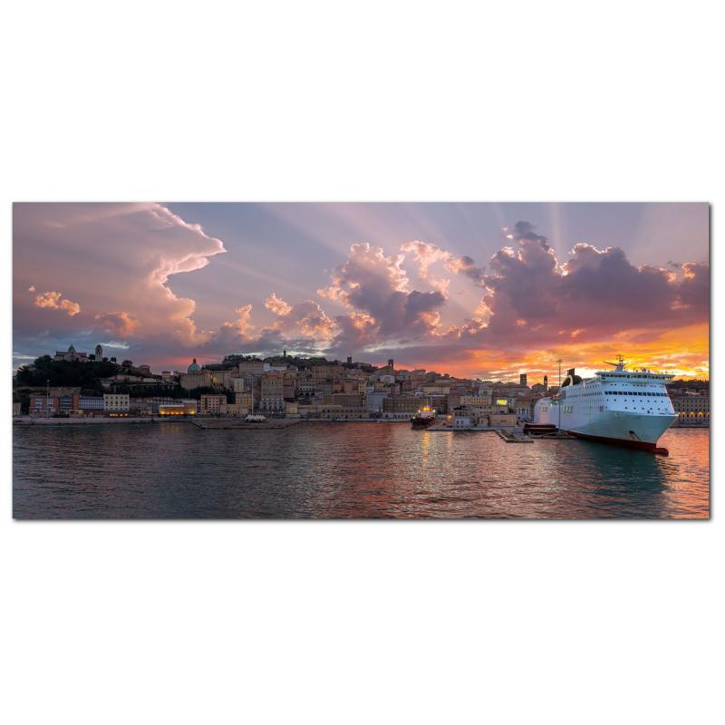 Lupia - Quadro moderno su Tela Canvas DEEP 65X143 cm, con paesaggi e localismi italiani, per casa, soggiorno, capezzale camera da letto, hotel, ufficio, ANCONA - PORTO DI SERA                 del brand Lupia, categoria: Arredo e decorazioni > Quadri e Tele > Quadri cittÃ  e Localismi, disponibile su Vorreishop.