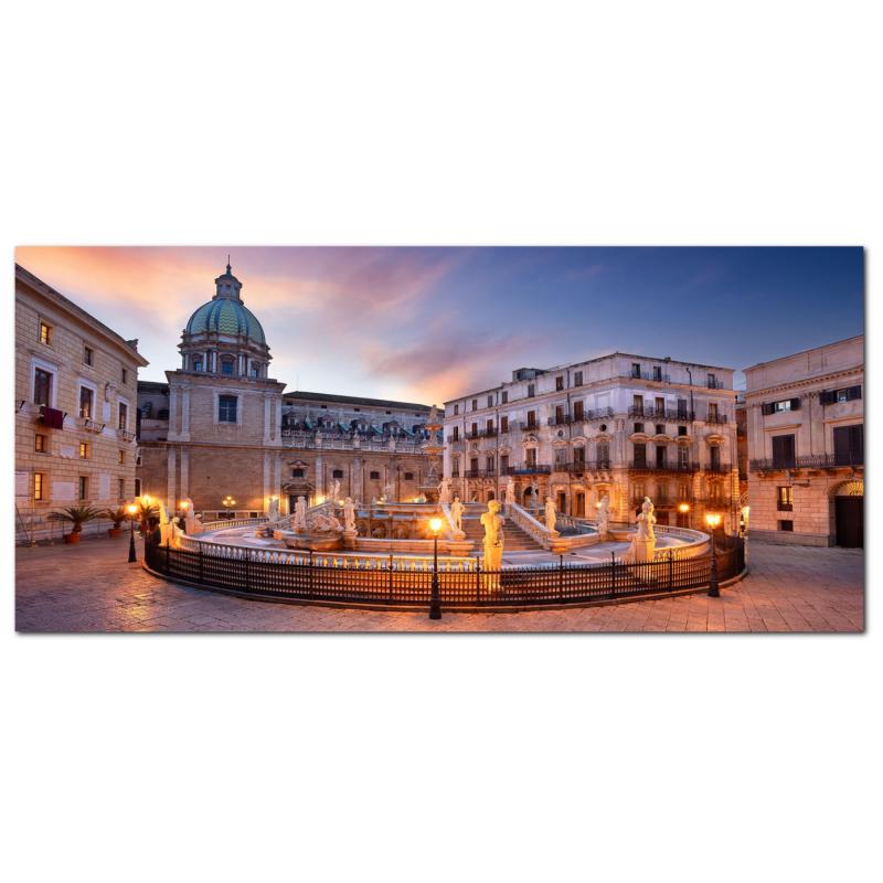 Lupia - Quadro moderno su Tela Canvas DEEP 65X143 cm, con paesaggi e localismi italiani, per casa, soggiorno, capezzale camera da letto, hotel, ufficio, PALERMO - FONTANA PRETORIA             del brand Lupia, categoria: Arredo e decorazioni > Quadri e Tele > Quadri cittÃ  e Localismi, disponibile su Vorreishop.