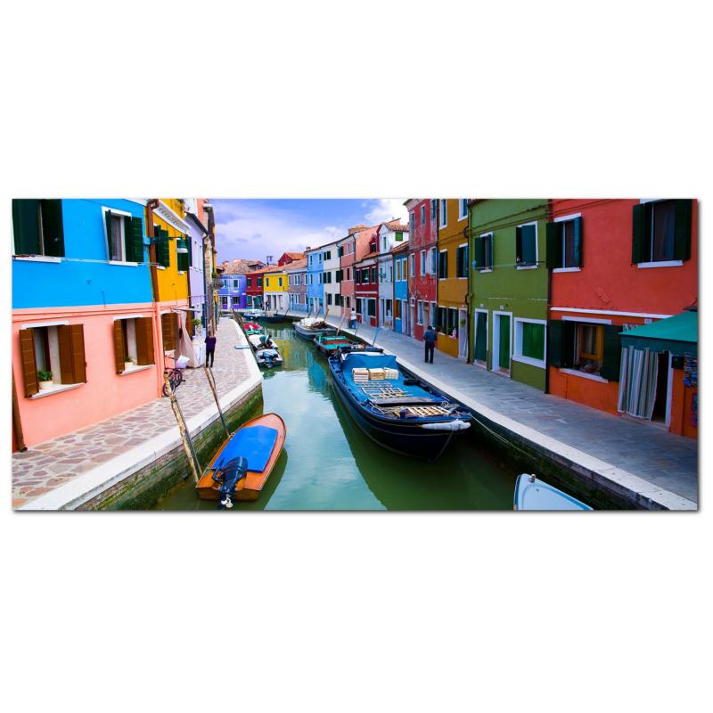 Lupia - Quadro moderno su Tela Canvas DEEP 65X143 cm, con paesaggi e localismi italiani, per casa, soggiorno, capezzale camera da letto, hotel, ufficio, VENEZIA - CANALE CASE COLORATE         del brand Lupia, categoria: Arredo e decorazioni > Quadri e Tele > Quadri cittÃ  e Localismi, disponibile su Vorreishop.