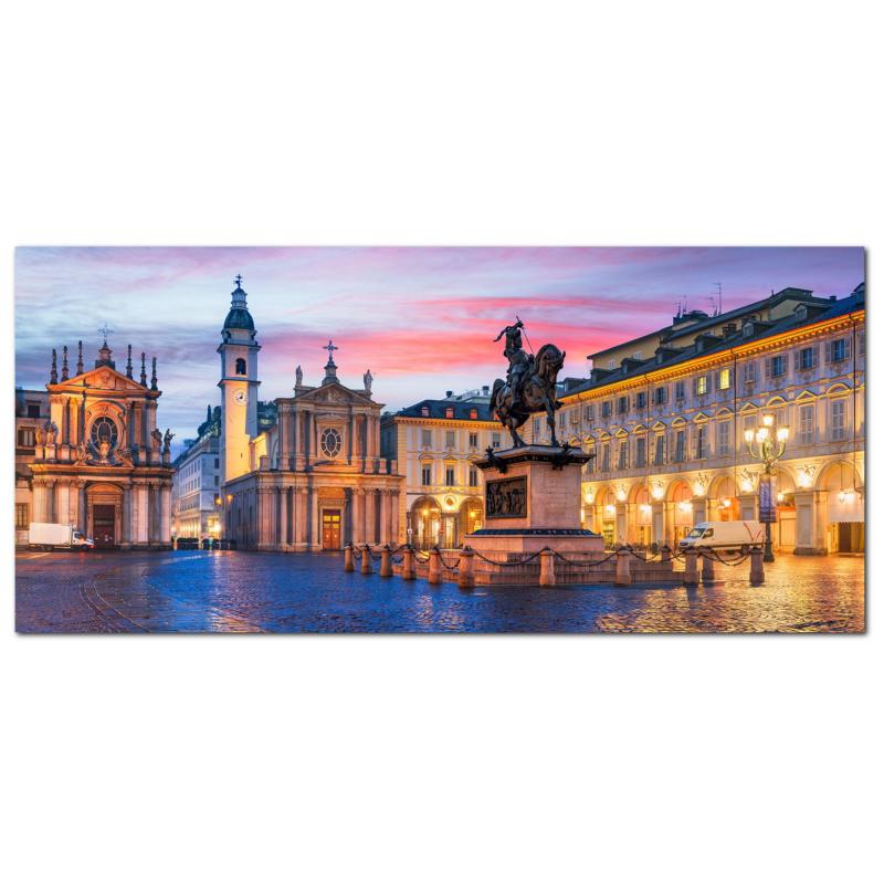 Lupia - Quadro moderno su Tela Canvas DEEP 65X143 cm, con paesaggi e localismi italiani, per casa, soggiorno, capezzale camera da letto, hotel, ufficio, TORINO - PIAZZA SAN CARLO TWILIGHT     del brand Lupia, categoria: Arredo e decorazioni > Quadri e Tele > Quadri cittÃ  e Localismi, disponibile su Vorreishop.