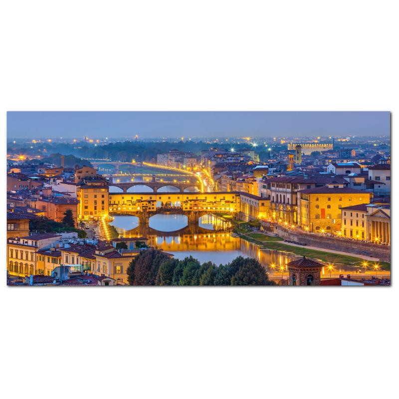 Lupia - Quadro moderno su Tela Canvas DEEP 65X143 cm, con paesaggi e localismi italiani, per casa, soggiorno, capezzale camera da letto, hotel, ufficio, FIRENZE - PANORAMA PONTE VECCHIO SERA  del brand Lupia, categoria: Arredo e decorazioni > Quadri e Tele > Quadri cittÃ  e Localismi, disponibile su Vorreishop.