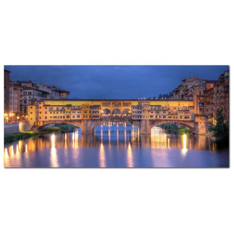 Lupia - Quadro moderno su Tela Canvas DEEP 65X143 cm, con paesaggi e localismi italiani, per casa, soggiorno, capezzale camera da letto, hotel, ufficio, FIRENZE - PONTE VECCHIO TWILIGHT       del brand Lupia, categoria: Arredo e decorazioni > Quadri e Tele > Quadri cittÃ  e Localismi, disponibile su Vorreishop.
