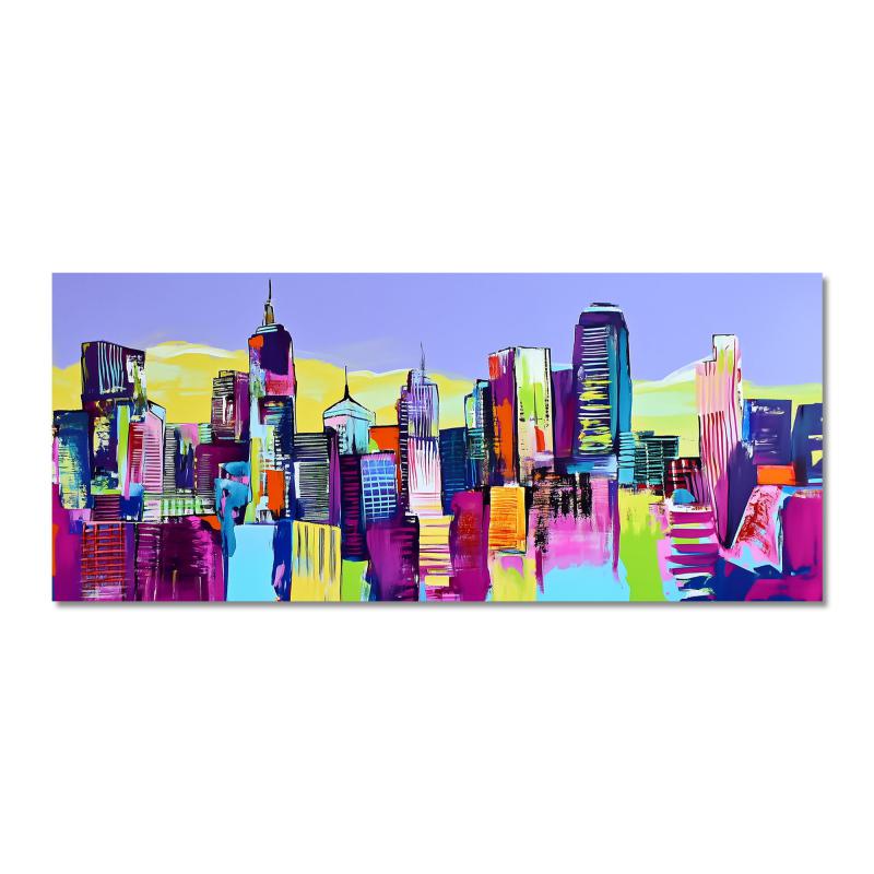 Lupia - Quadro moderno Canvas World SKYSCRAPERS PAINTED POP, Stampa su Tela PVC, Telaio in Fibra di Legno, skyline grattacieli, 52x122 cm, per soggiorno capezzale camera da letto, ufficio del brand Lupia, categoria: Arredo e decorazioni > Quadri e Tele > Quadri su tela, disponibile su Vorreishop.