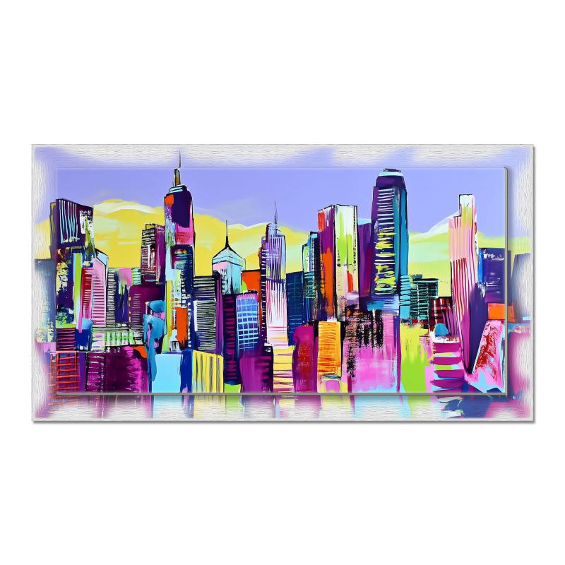 Lupia - Quadro moderno su Tela con Cornice stampata, NEWEXT 75x135 cm SKYSCRAPERS PAINTED POP, stampa tela in cotone e cornice mdf, skyline grattacieli, per soggiorno, camera da letto, cucina, ufficio del brand Lupia, categoria: Arredo e decorazioni > Quadri e Tele > Quadri su tela, disponibile su Vorreishop.
