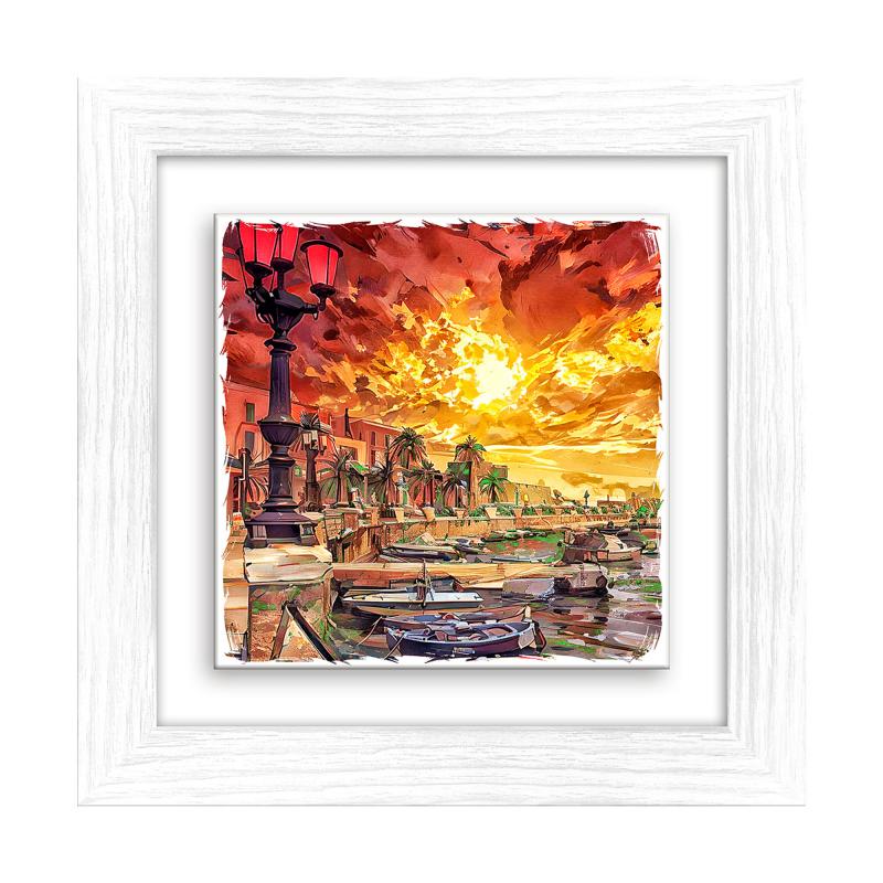 Lupia - Quadro moderno con paesaggi e localismi italiani, Ceramica e Stampa Rilievo, Cornice Legno Shabby Modern bianca, Decorazione Parete, Quadretti Soggiorno, 29x29 cm, PUGLIA BARI HOT del brand Lupia, categoria: Arredo e decorazioni > Quadri e Tele > Quadri città e Localismi, disponibile su Vorreishop.