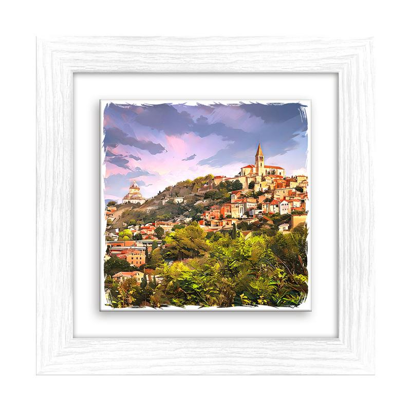 Lupia - Quadro moderno con paesaggi e localismi italiani, Ceramica e Stampa Rilievo, Cornice Legno Shabby Modern bianca, Decorazione Parete, Quadretti Soggiorno, 29x29 cm, PERUGIA PANORAMA del brand Lupia, categoria: Arredo e decorazioni > Quadri e Tele > Quadri su ceramica, disponibile su Vorreishop.