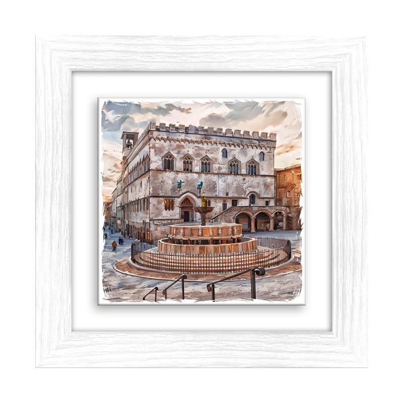 Lupia - Quadro moderno con paesaggi e localismi italiani, Ceramica e Stampa Rilievo, Cornice Legno Shabby Modern bianca, Decorazione Parete, Quadretti Soggiorno, 29x29 cm, PERUGIA FONTANA MAGGIORE del brand Lupia, categoria: Arredo e decorazioni > Quadri e Tele > Quadri su ceramica, disponibile su Vorreishop.