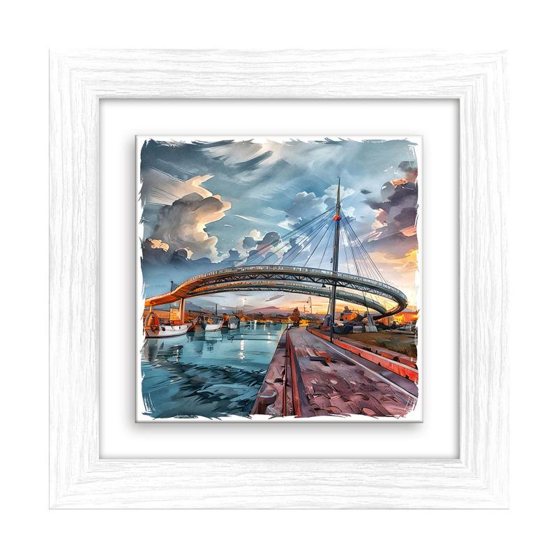 Lupia - Quadro moderno con paesaggi e localismi italiani, Ceramica e Stampa Rilievo, Cornice Legno Shabby Modern bianca, Decorazione Parete, Quadretti Soggiorno, 29x29 cm, PESCARA PONTE SUL MARE del brand Lupia, categoria: Arredo e decorazioni > Quadri e Tele > Quadri città e Localismi, disponibile su Vorreishop.