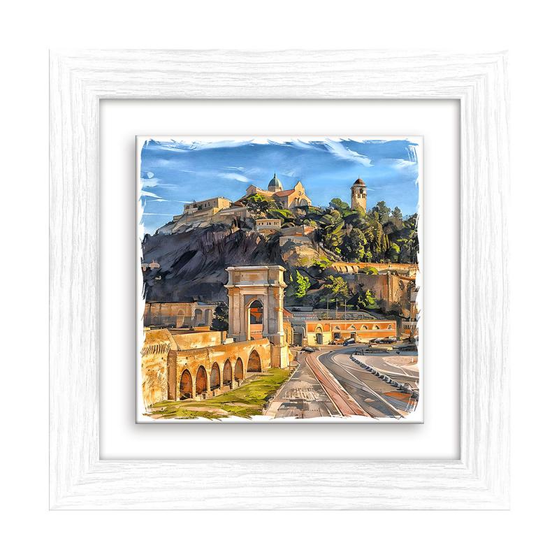 Lupia - Quadro moderno con paesaggi e localismi italiani, Ceramica e Stampa Rilievo, Cornice Legno Shabby Modern bianca, Decorazione Parete, Quadretti Soggiorno, 29x29 cm, ANCONA PANORAMA GIORNO del brand Lupia, categoria: Arredo e decorazioni > Quadri e Tele > Quadri su ceramica, disponibile su Vorreishop.