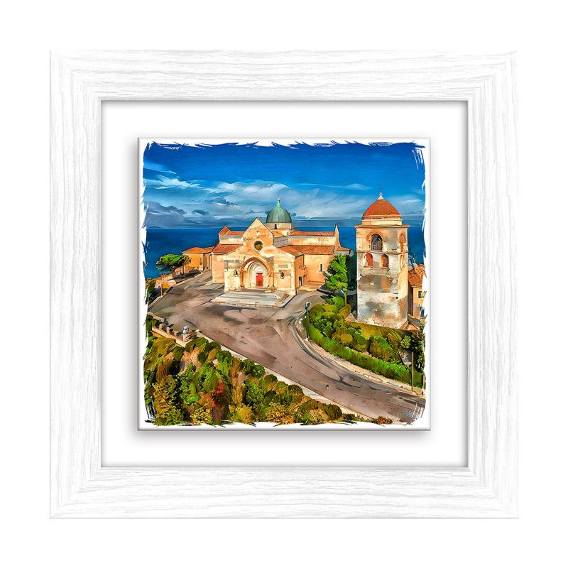 Lupia - Quadro moderno con paesaggi e localismi italiani, Ceramica e Stampa Rilievo, Cornice Legno Shabby Modern bianca, Decorazione Parete, Quadretti Soggiorno 29x29 cm ANCONA CATTEDRALE DI S.CIRIACO del brand Lupia, categoria: Arredo e decorazioni > Quadri e Tele > Quadri città e Localismi, disponibile su Vorreishop.