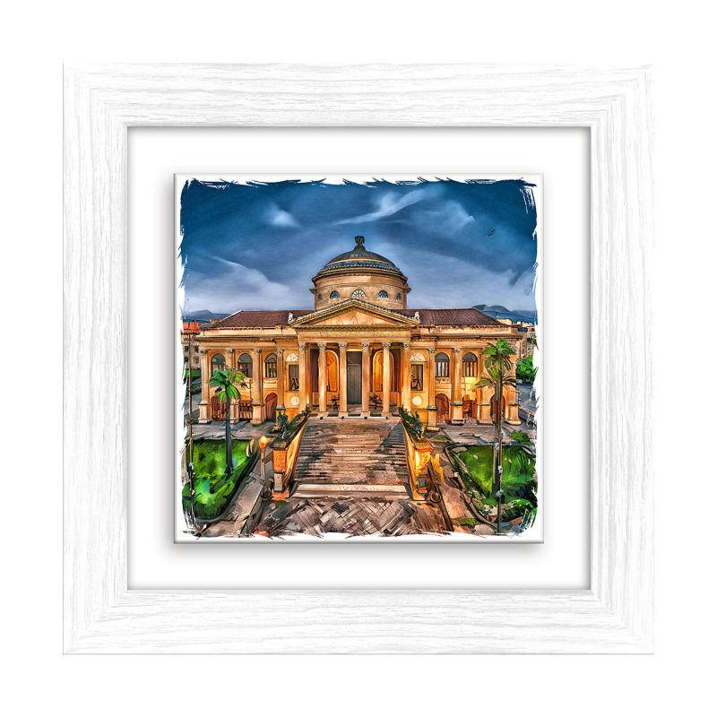 Lupia - Quadro moderno con paesaggi e localismi italiani, Ceramica e Stampa Rilievo, Cornice Legno Shabby Modern bianca, Decorazione Parete, Quadretti Soggiorno, 29x29 cm, PALERMO TEATRO MASSIMO del brand Lupia, categoria: Arredo e decorazioni > Quadri e Tele > Quadri città e Localismi, disponibile su Vorreishop.