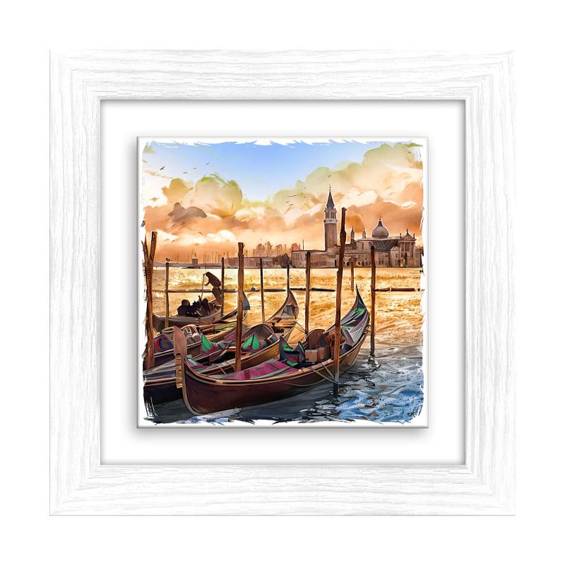 Lupia - Quadro moderno con paesaggi e localismi italiani, Ceramica e Stampa Rilievo, Cornice Legno Shabby Modern bianca, Decorazione Parete Quadretti Soggiorno 29x29 cm VENEZIA GONDOLE ISOLA S.GIORGIO del brand Lupia, categoria: Arredo e decorazioni > Quadri e Tele > Quadri città e Localismi, disponibile su Vorreishop.