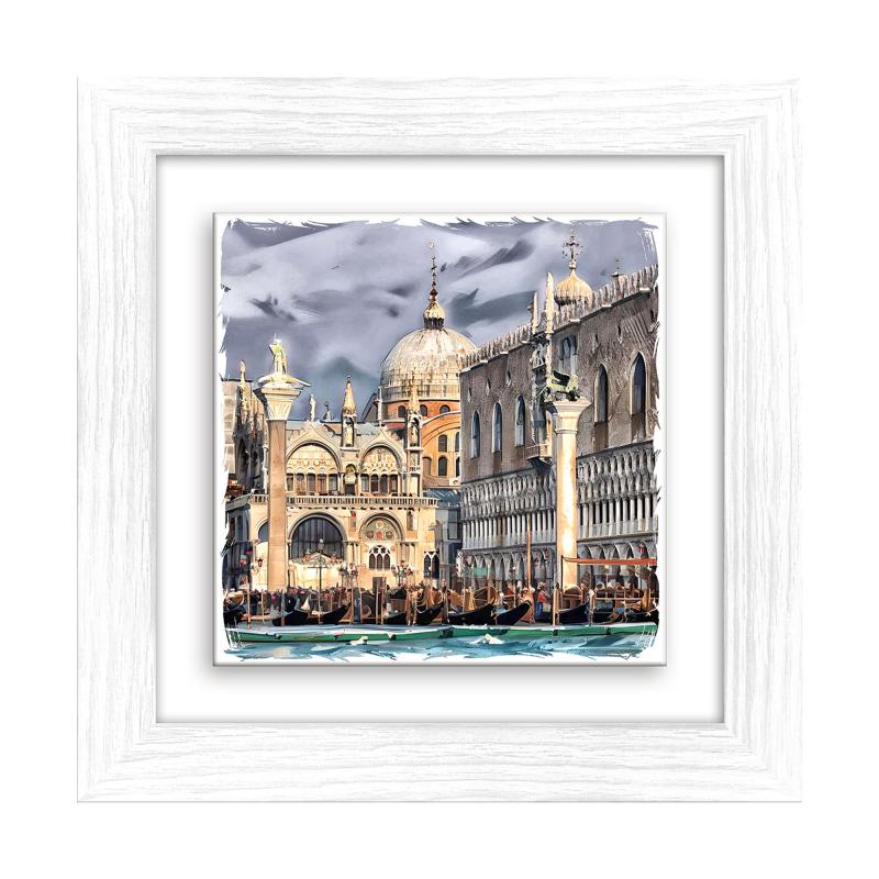 Lupia - Quadro moderno con paesaggi e localismi italiani, Ceramica e Stampa Rilievo, Cornice Legno Shabby Modern bianca, Decorazione Parete Quadretti Soggiorno 29x29 cm VENEZIA PIAZZA SAN MARCO GIORNO del brand Lupia, categoria: Arredo e decorazioni > Quadri e Tele > Quadri città e Localismi, disponibile su Vorreishop.