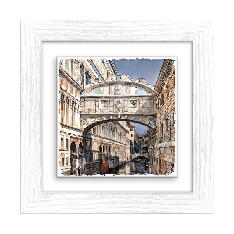 Lupia - Quadro moderno con paesaggi e localismi italiani, Ceramica e Stampa Rilievo, Cornice Legno Shabby Modern bianca, Decorazione Parete, Quadretti Soggiorno, 29x29 cm, VENEZIA PONTE DEI SOSPIRI del brand Lupia, categoria: Arredo e decorazioni > Quadri e Tele > Quadri su ceramica, disponibile su Vorreishop.